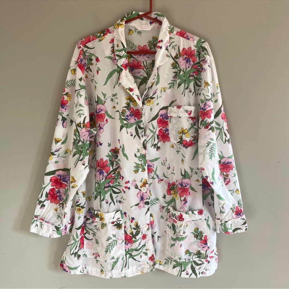 Victorias Secret Pajama Set XL Floral Botanical 100% Cotton Top Pants Drawstring - Picture 3 of 15